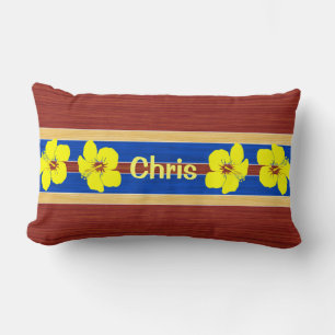 Coussin Rectangle Hibiscus jaune Fake Wood Surboard