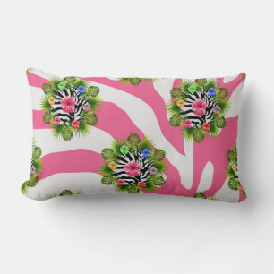 Coussin Rectangle Hibiscus tropical et rayures exotiques de zèbre ro