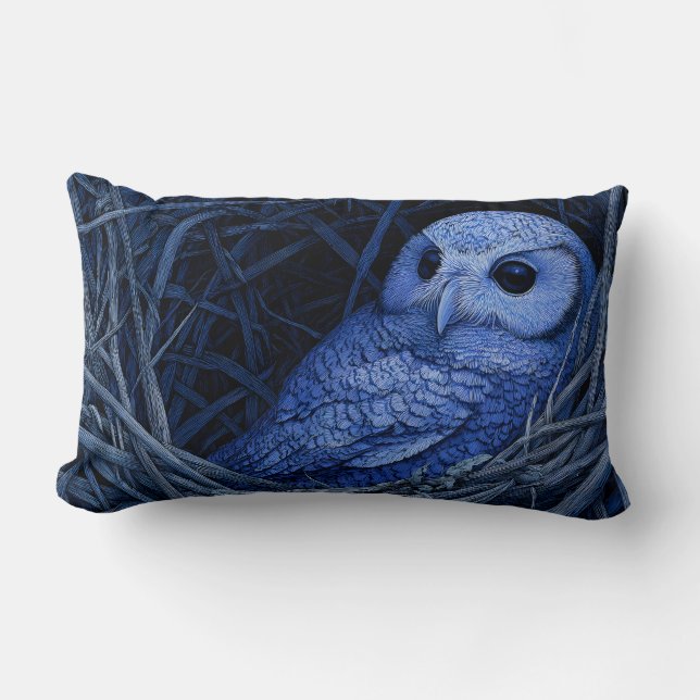 Coussin Rectangle Hibou bleu nichant (Recto)