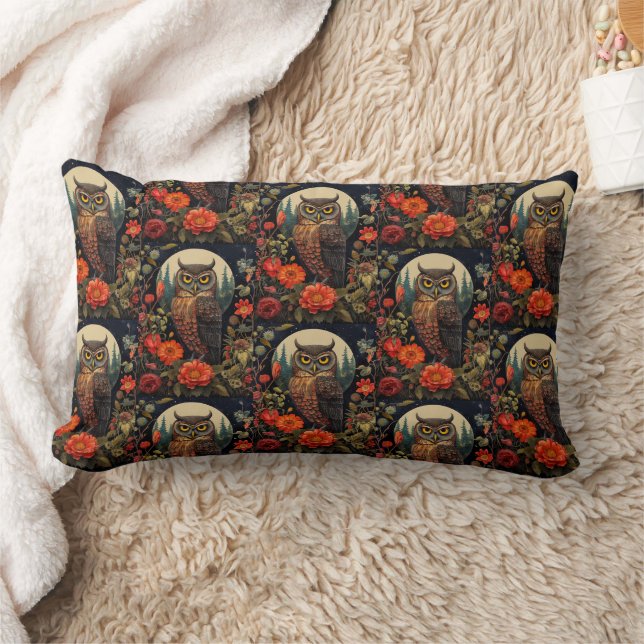 Coussin Rectangle Hibou la nuit avec un motif de pleine lune (Couverture)