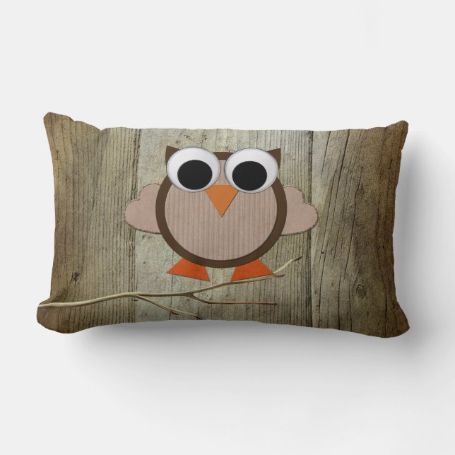 Coussin Rectangle Hibou lunatique et bois (Recto)