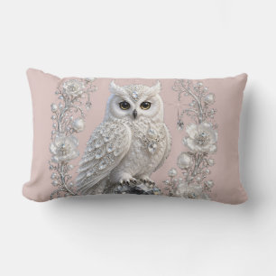 Coussin Rectangle Hibou Perle de Cristal Blanc