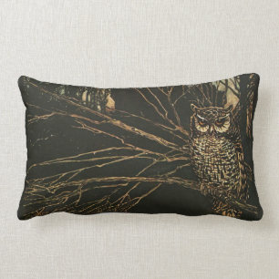 Coussin Rectangle Hibou vintage dans les bois