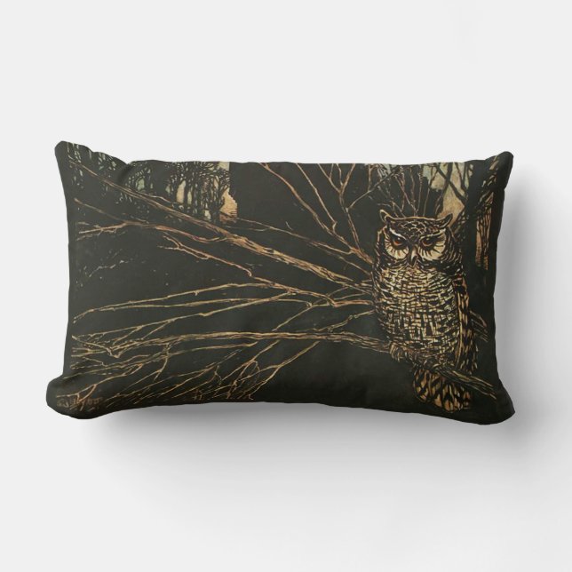 Coussin Rectangle Hibou vintage dans les bois (Recto)