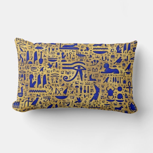 Coussin Rectangle Hiéroglyphe égyptien Lapis Lazuli et Gold (Recto)