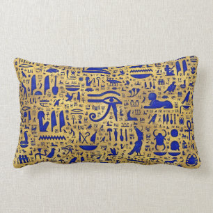 Coussin Rectangle Hiéroglyphe égyptien Lapis Lazuli et Gold