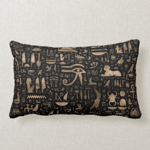 Coussin Rectangle Hiéroglyphes égyptiens antiques - noir et or