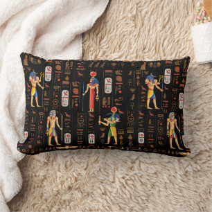 Coussin Rectangle Hiéroglyphes et divinités de l'Égypte d'or sur le 