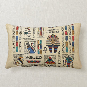 Coussin Rectangle Hiéroglyphes et divinités égyptiens sur papyrus