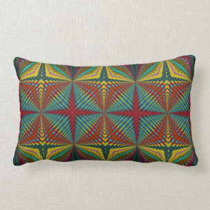 Coussin Rectangle Hippie Rouge Bleu Jaune Vert Ethnique Trippy Terre