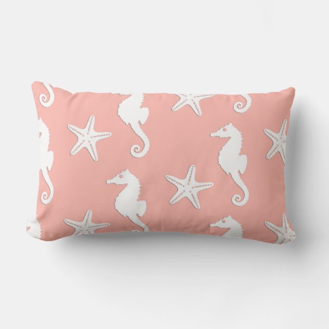 Coussin Rectangle Hippocampe et étoiles de mer - rose de corail (Recto)