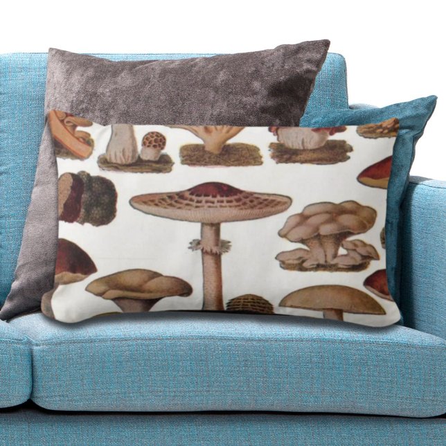Coussin Rectangle hipster imprimé botanique français champignons vin (hipster french botanical print vintage mushrooms lumbar pillow)