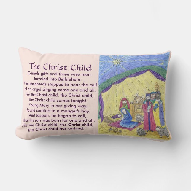 Coussin Rectangle Histoire de la Nativité Poème devant, scène de la  (Recto)