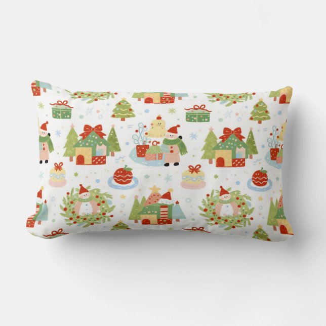 Coussin Rectangle Histoire de Village de Noël Fantaisiste (Recto)