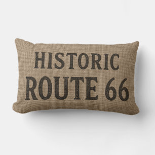Coussin Rectangle Historique Route 66 Typographie sur toile de jute