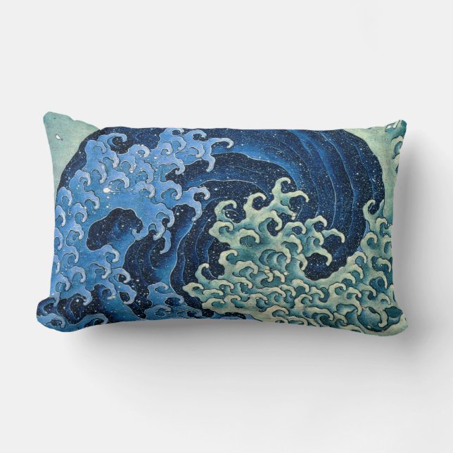 Coussin Rectangle Hokusai Vague Féminine Vintage Océan  (Recto)