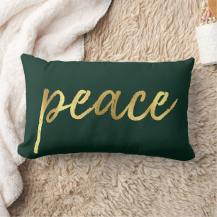 Coussin Rectangle Holiday Peace Faux Gold Foil Calligraphie verte