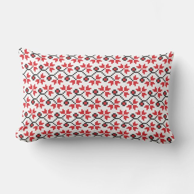 Coussin Rectangle Holly Berries Design croix de fleur rouge (Recto)