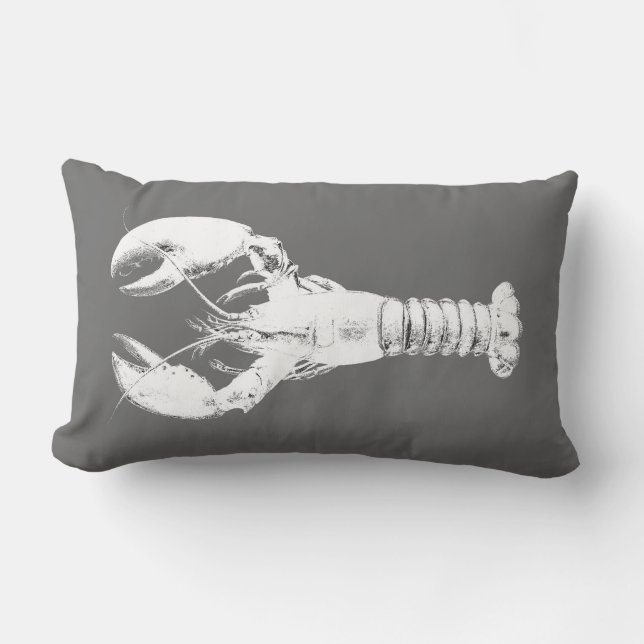 Coussin Rectangle Homard blanc sur gris / gris (Recto)