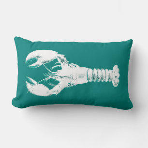 Coussin Rectangle Homard blanc sur Turquoise / Turquoise
