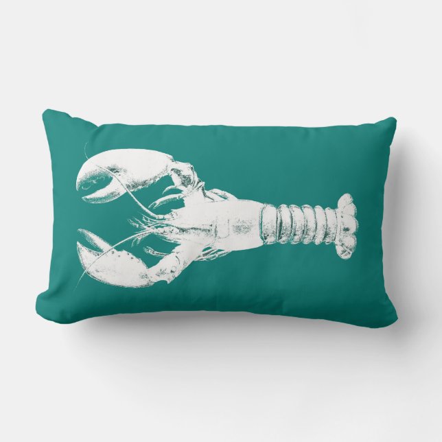 Coussin Rectangle Homard blanc sur Turquoise / Turquoise (Recto)