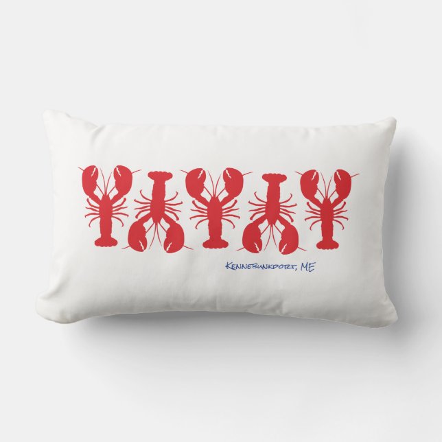 Coussin Rectangle Homards rouges Bleu Blanc Lieu personnalisé (Recto)