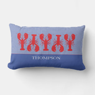 Coussin Rectangle Homards rouges Bleu Blanc Personnalisé Texte Prépp