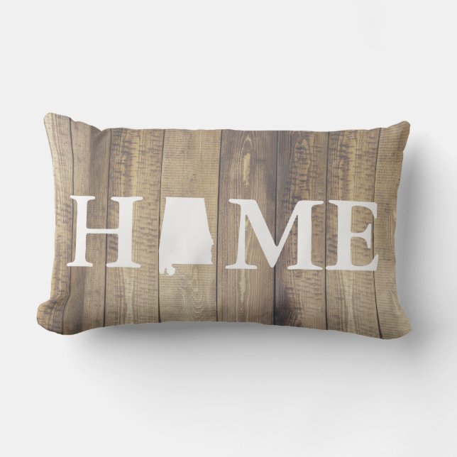 Coussin Rectangle Home State Alabama Rustic Wood Nom de famille (Recto)