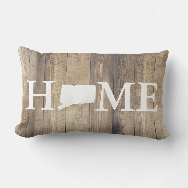 Coussin Rectangle Home State Connecticut Rustic Wood Nom de famille (Recto)