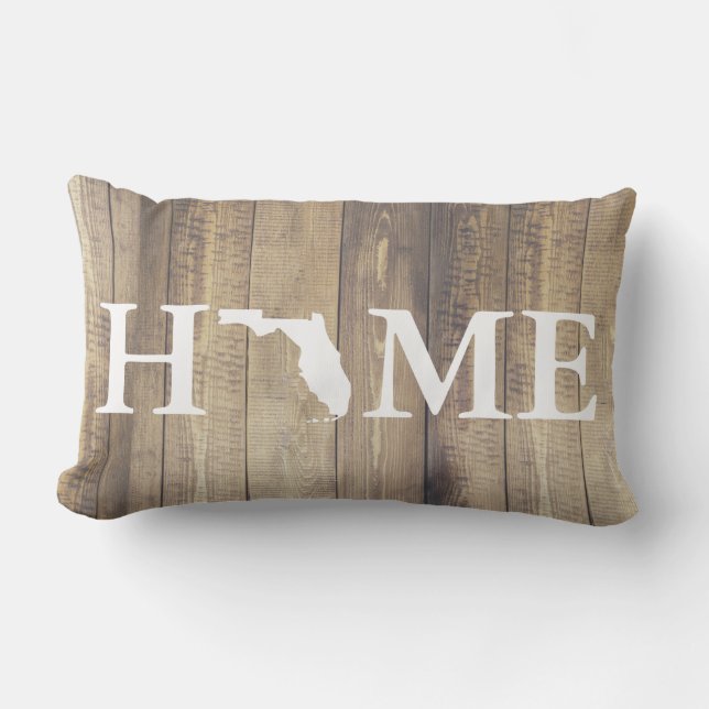 Coussin Rectangle Home State Florida Rustic Wood Nom de famille (Recto)