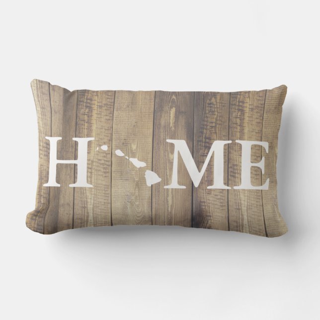 Coussin Rectangle Home State Hawaii Rustic Wood Nom de famille (Recto)