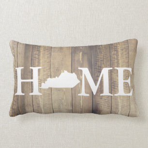 Coussin Rectangle Home State Kentucky Rustic Wood Nom de famille