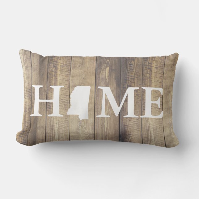 Coussin Rectangle Home State Mississippi Rustic Wood Nom de famille (Recto)