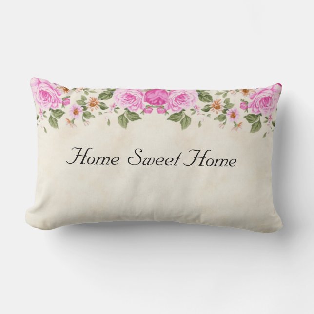 Coussin Rectangle Home Sweet Home & Beautiful Pink Flowers Throw Pi (Recto)