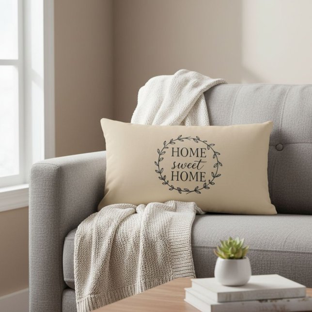Coussin Rectangle Home Sweet Home Botanical Wreath Lumbar Pillow (Créateur téléchargé)