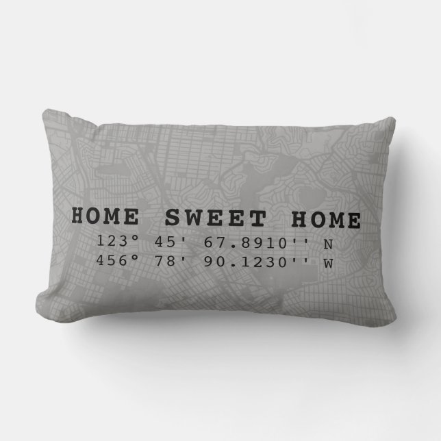 Coussin Rectangle Home Sweet Home | Carte et coordonnées | Gris (Recto)
