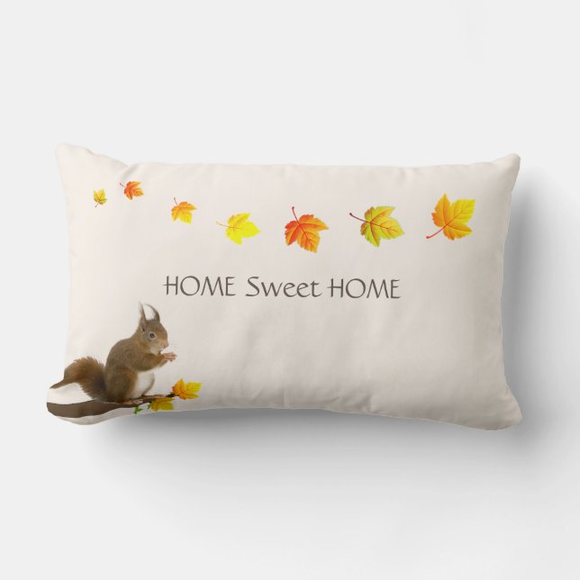 Coussin Rectangle Home Sweet Home, Cute Squirrel & Fall Leaves (Recto)