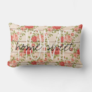 Coussin Rectangle Home Sweet Home Rustic Vintages Roses