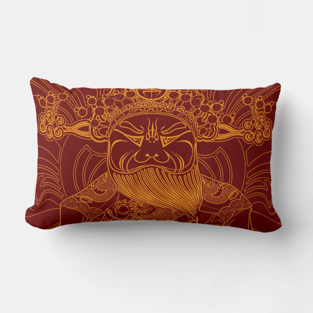 Coussin Rectangle Homme chinois traditionnel jaune rouge mignon (Recto)