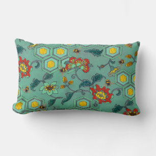 COUSSIN RECTANGLE HONEY ABEILLES, BEEHIVES, FLEURS DE PRINTEMPS BEEK