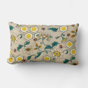 COUSSIN RECTANGLE HONEY BEEHES, BEEHIVES, PRINTEMPS FLEURS BEEKEEPER