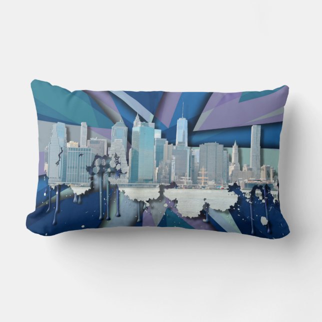 Coussin Rectangle Horizon | 3D bleu de New York City (Recto)