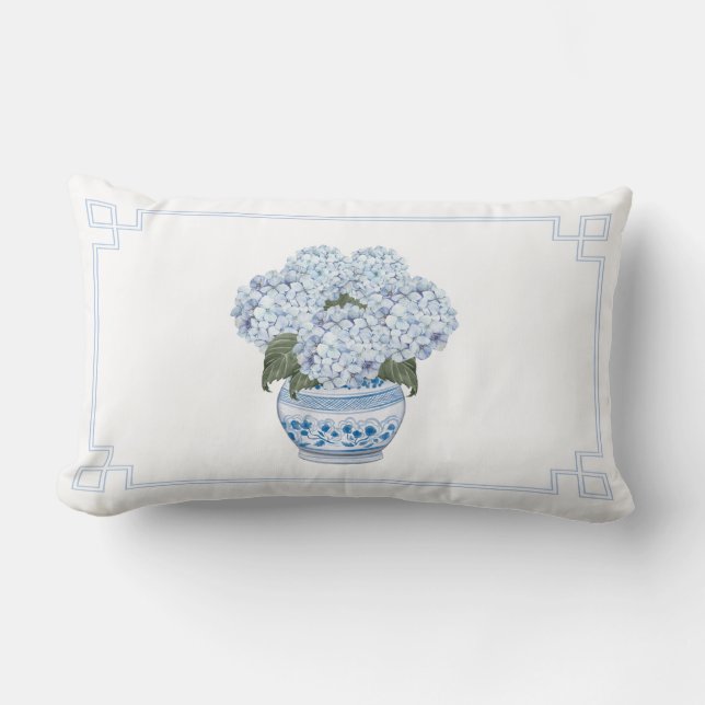 Coussin Rectangle Hortensia bleu dans un pot en chinoiserie  (Recto)