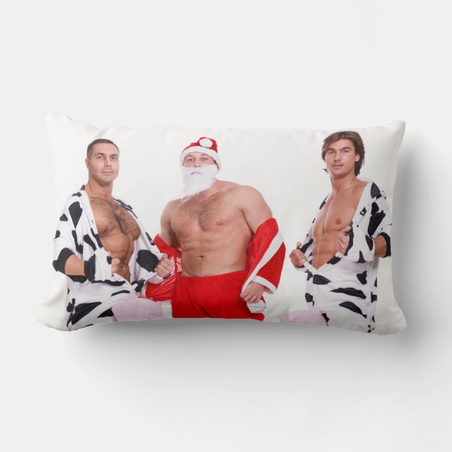 Coussin Rectangle Hot Guys Muscular Men Père Noël Outfit Funny Chris (Recto)