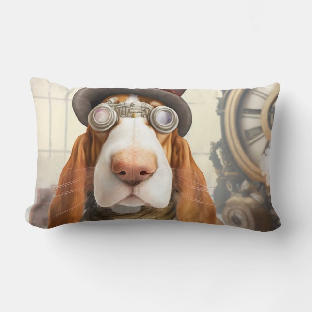 Coussin Rectangle Hound Steampunk Basset (Recto)
