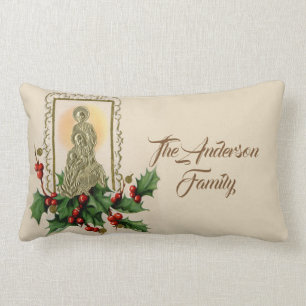 Coussin Rectangle Houx personnalisé de cru de nativité d'or de No