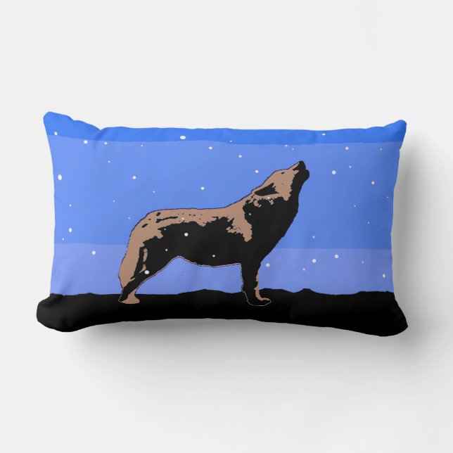 Coussin Rectangle Howling Wolf en hiver - Art faunique original (Recto)