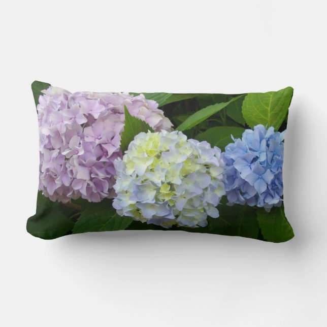 Coussin Rectangle Hydrangeas, fleurs roses, fleurs violettes bleues (Recto)