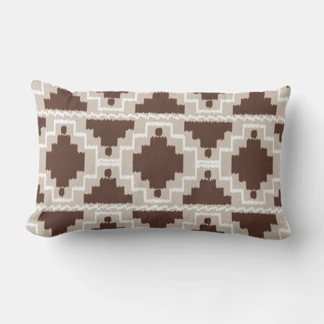 Coussin Rectangle Ikat Aztec Tribal - Chocolat Brown et Taupe (Recto)