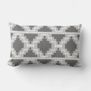 Coussin Rectangle Ikat Aztèque Tribal - Gris foncé et clair